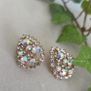 Glam Gold with AB Crystals Teardrop Clip On Earrings